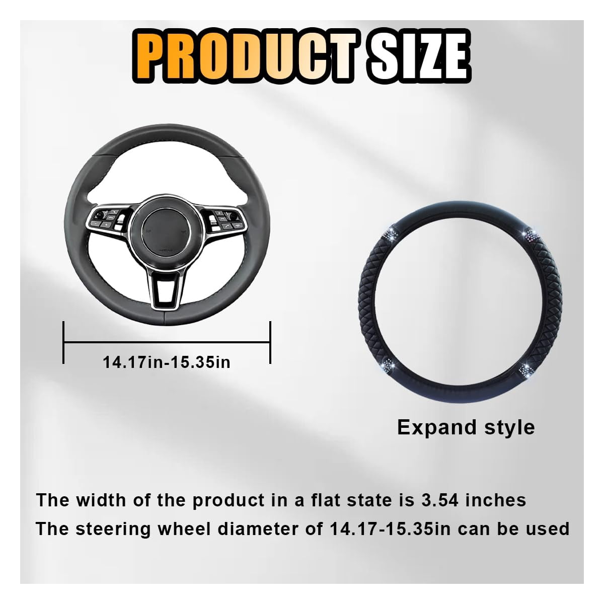Bling Soft Leather Steering Wheel Cover, 15 Inch Colorful Rhinestones Auto Elastic Protector with Crystal Diamond for Women Girls, Car Accessories for Most Cars, SUVs (Pink)