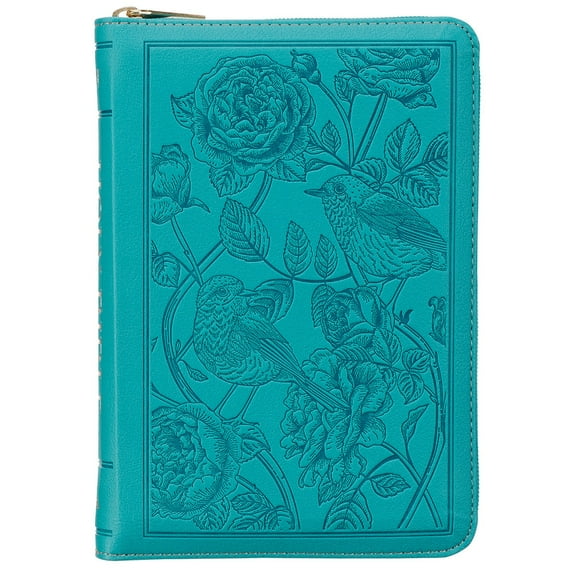 KJV Holy Bible, Compact Vegan Leather Red Letter Edition - Ribbon Marker, King James Version, Teal, Zipper Closure