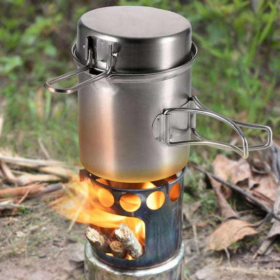 Backpacking Portable Camping Stove Combo Wood Burning Stove And Cooking Pot Set For Outdoor Backpacking Fishing Hiking