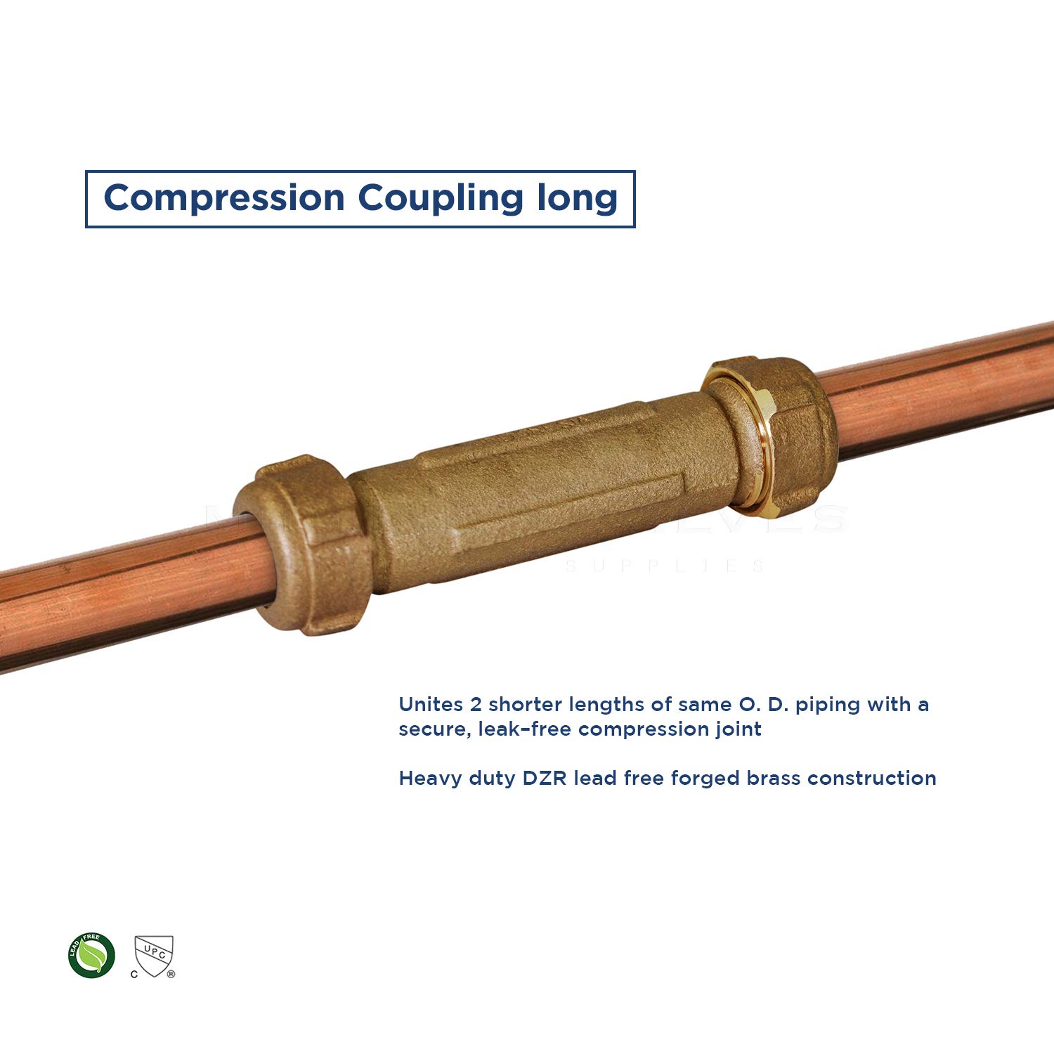 Midline Valve 24RCL22-12 Compression Coupling Fitting, with Packing Nut, Brass, 2 in. Nominal Fitting, 5 in. Length (12 Pack)
