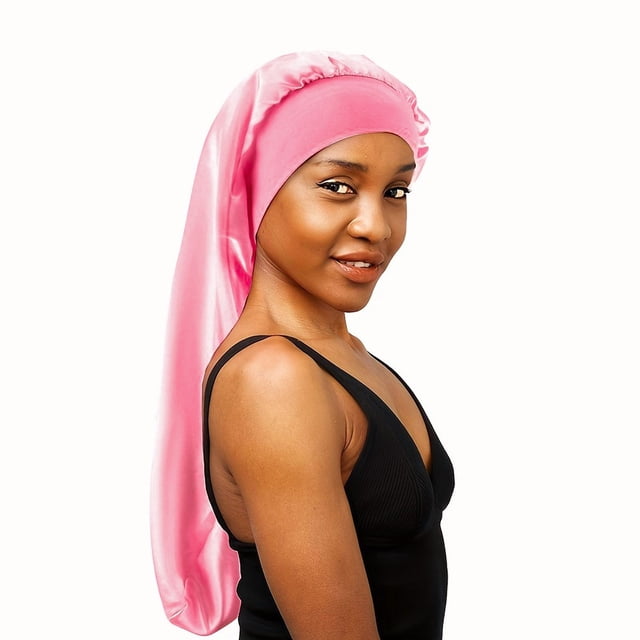Extra Large Satin Sleep Bonnet - Elastic & Comfortable Night Cap for All Hair Types Bonnet Pink M