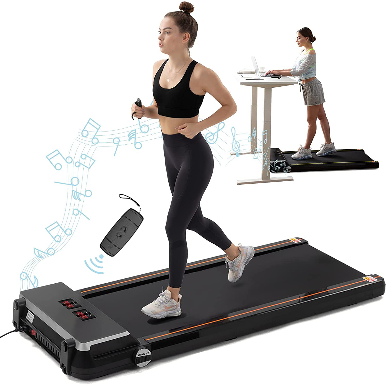 Installation-Free with Remote Control Jogging Walking Exercise Fitness Machine for Family & Office Use- 2022 Updated Version ANCHEER 2 in 1 Under Desk Treadmill APP Control and LED Display 
