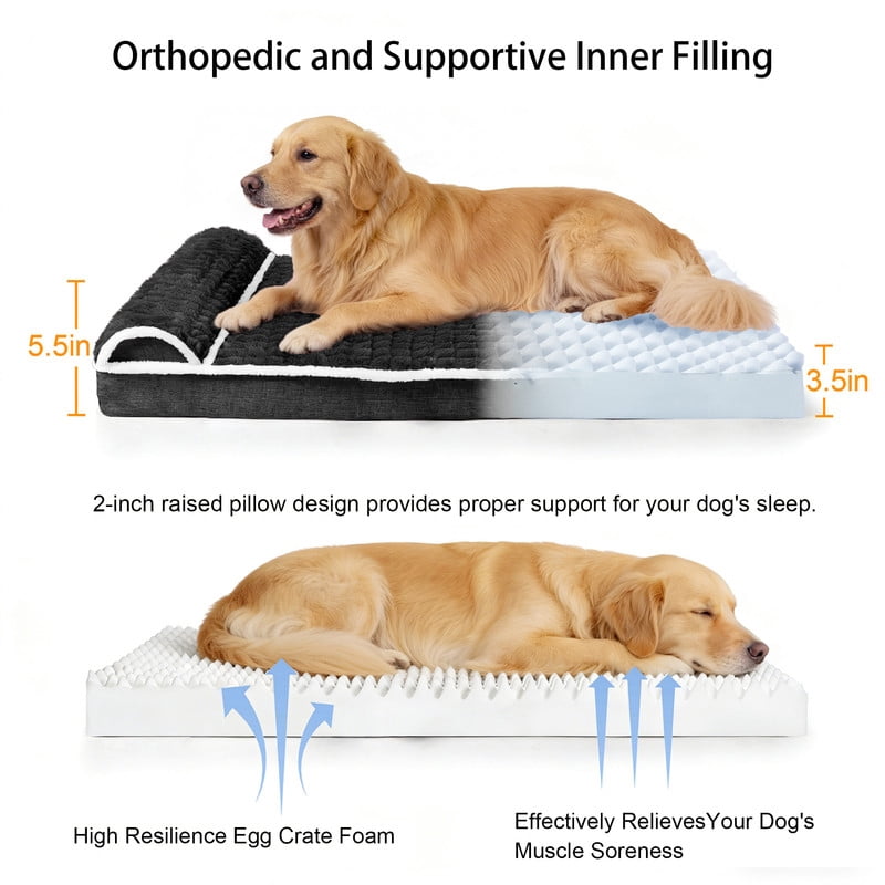Exclusivo Mezcla Orthopedic Dog Bed with Head Pillow for Extra Large Dogs, Removable and Machine-Washable Cover, 56"X40", Black