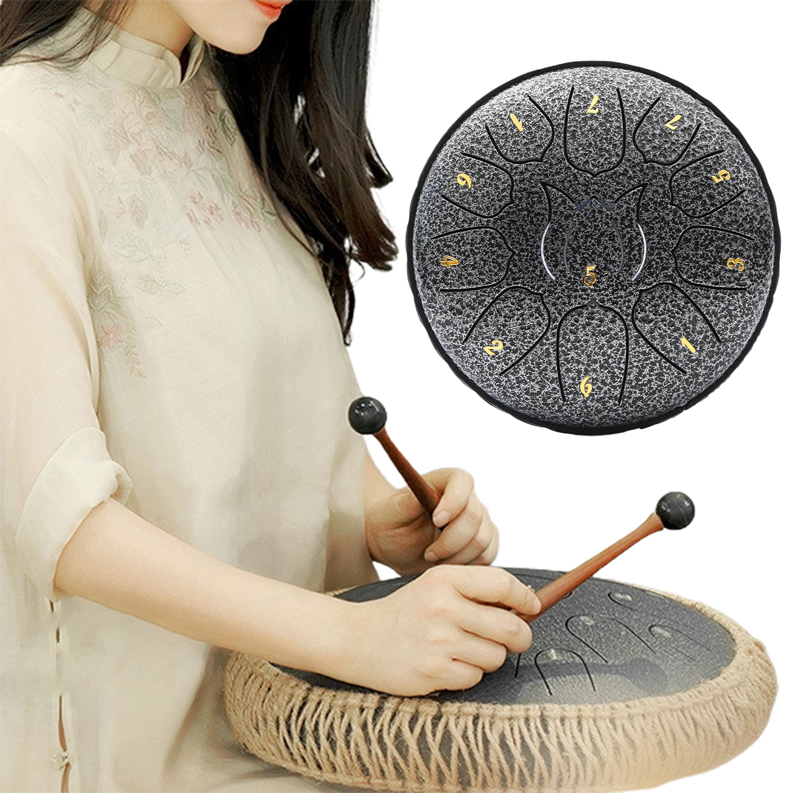 Hyasfey Steel Tongue Drum Compact Design Portable Easy to Use 11 Notes 6 Inches Rain Drum Musical Percussion Instrument