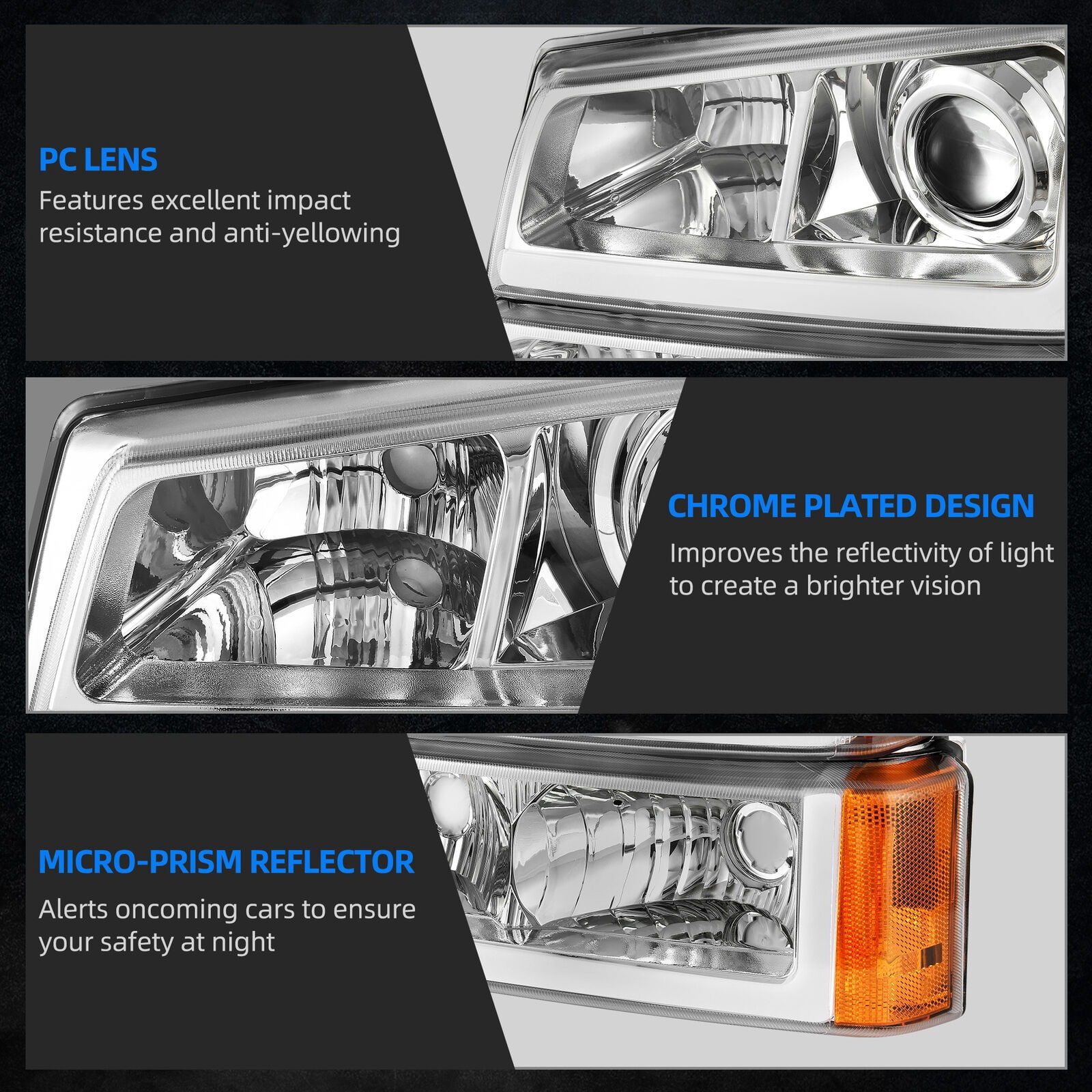 RVNI LED DRL Projector Headlights Sequential Turn Signal For 03-06 Chevy Silverado