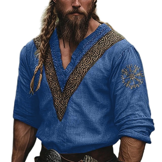 Chemise Décontractée pour Homme à Manches Longues et Col en V, Style Rétro avec Tissu en Polyester pour un Port Confortable au Printemps et en Été, Idéale pour la Mode de Rue et les Activités de Plein Air