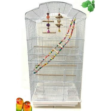 Large 36" Portable Hanging Travel Open Top Bird Flight Cage With Play Toys and 10-Step Cross Ladder for Parakeets Finches Canaries Lovebirds Small Quaker Parrots Cockatiels Budgie Green Cheek Conure