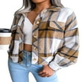 thumbnail image 3 of EASTIN Women Casual Plaids Wool Jacket Button Down Long Sleeve Multi-Pocket Shacket Jacket Coat Fall Clothes Green S, 3 of 7