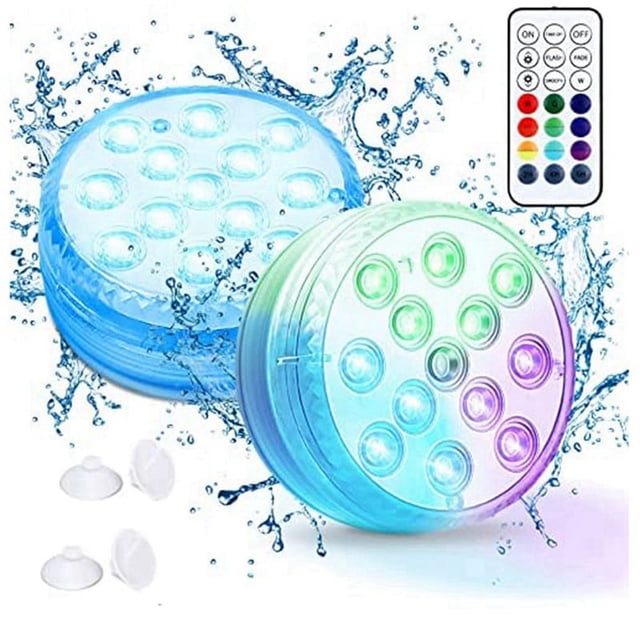 Luces de Piscina Luces LED Sumergibles con Control Remoto RF, 13 LED Luz SubacuáTica Impermeable con Imanes Ventosas Paquete de 2