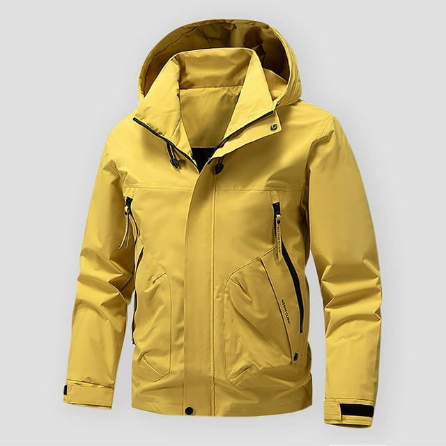 Viluyesy Coupe-Vent Imperméable pour Hommes Veste à Capuche Fermeture Éclair Complète Randonnée Extérieure Décontractée Coupe-Vent Jaune 3TG
