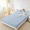thumbnail image 4 of Homewish Geometric Plaid Twin Sheet Sets,Modern Minimalist Checkerboard Twin Fitted Sheet,White Blue Flat Sheet For Teens,Ultra Soft Home Decor,3pcs, 4 of 7