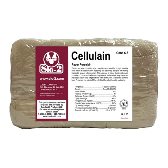 SIO-2 Cellulain Paper Porcelain Ceramic Pottery Clay | 3.5 lb, Cone 6-8 | High Fire Kiln-Fired Clay For Modelling Intricate Shapes & Sculptures- Create Ceramics and Sculpted Artwork, Ready-To-Use