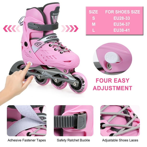 Rollers pour Filles Taille 5 Rose Fleur Bleue pour Enfants Quad Derby  Lumière avec Système de Dentelle Réglable Patins à Roulettes Extérieur Fille  4 Roues Lames Intérieur Classique Jeune Enfant ABEC-7 37 