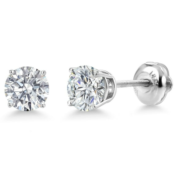 Gem Stone King 2.00 Cttw IGI Certified Lab Grown Diamond Stud Earrings for Women in 14K White Gold | Round Cut 1.00 Ct Each | VS1 Clarity | E-F Color