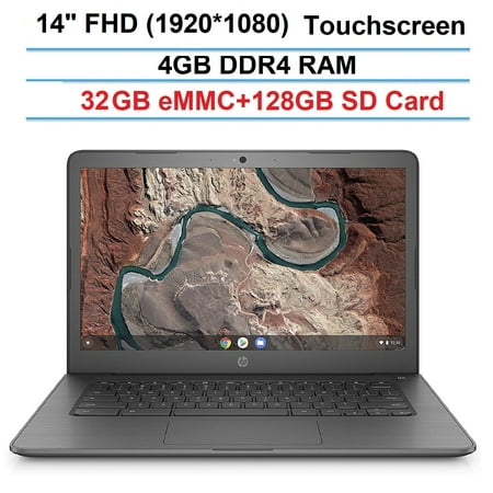 2021 Newest HP Premium 14 Chromebook Laptop with 180-Degree Hinge, 14" Touchscreen FHD (1920 x 1280) Display, AMD A4-9120, 4GB RAM, 32GB eMMC+ 128GB SD Card, Grey