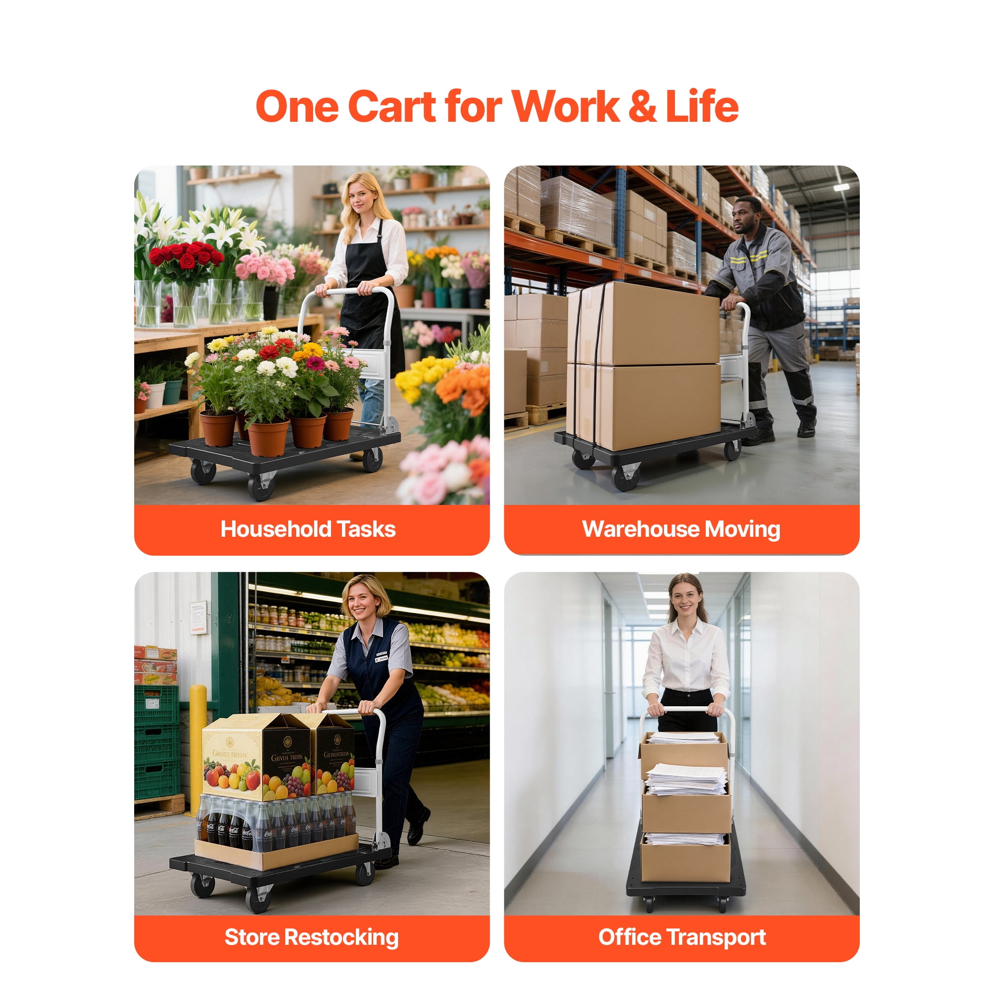 KFFKFF Foldable Push Cart Dolly, 660 lbs Load Capacity, Folding Platform Truck with Rotating Wheels, Flatbed Hand Truck for Transport, Compact Push Handle for Convenient Storage,35.2 x 23.4 x 33.5 in