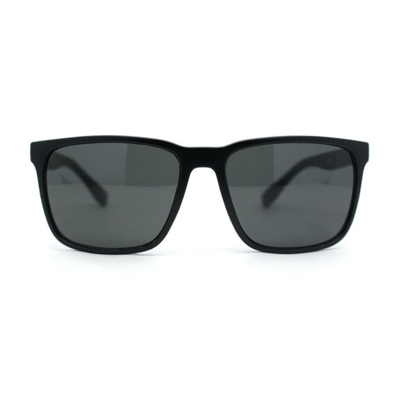 Mens Rectangular Minimal Horn Rim Sporty Gentlemanly Sunglasses Matte Black - Black