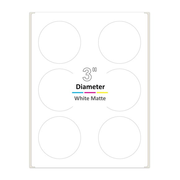 PACKZON 3 Inch Round Labels for Laser & Inkjet Printers, White Matte (1500 Labels/250 Sheets)