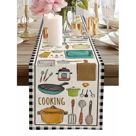Table Runner Cooking Kitchenware Table Runners Kitchen Tool Black Plaid Cotton Linen Dresser Scarf Kitchen Dining Table Decor for Home Dinner Party Decor 13×72 Inch Table Runner Cooking Kitchenware Table Runners Kitchen Tool Black Plaid Cotton Linen Dresser Scarf Kitchen Dining Table Decor for Home Dinner Party Decor 13×72 Inch