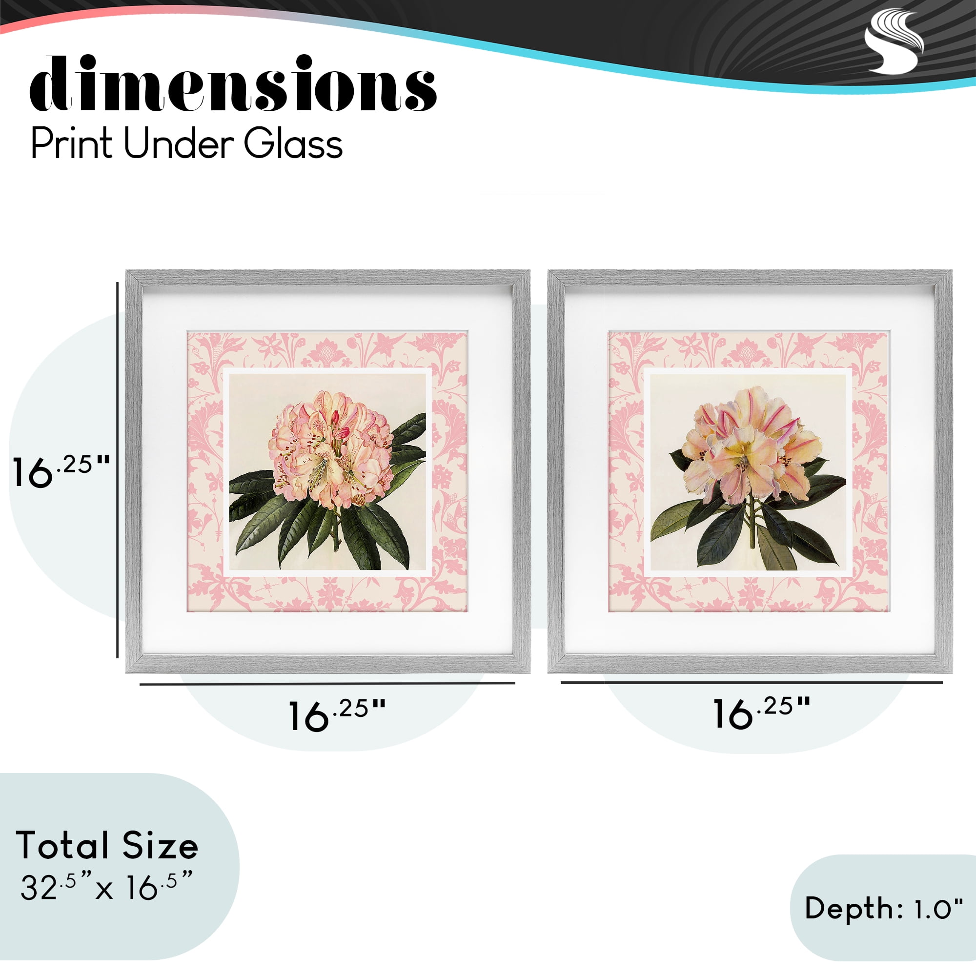 Stupell Industries Pink Vintage Pattern Botanicals 2 Piece Gray Framed Print Under Glass Set, design by Livi Finn