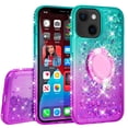 thumbnail image 2 of SOGA Quicksand Cover Cute Girl Phone Case Compatible for Apple iPhone 13 Case, with Ring for Magnetic Car Mounts, Lanyard, Tempered Glass - Purple / Teal, 2 of 5