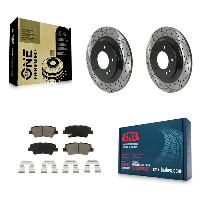 Transit Auto Rear Coated Drilled Slotted Disc Brake Rotors and Ceramic Pads Kit for Car Kia Optima Hyundai Sonata Soul EV Cadenza KDC-100761