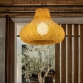 thumbnail image 3 of Natural LED Pendant Light Lighting Chandelier E27 Base Hanging Wicker Ceiling Light Fixture for Porch, Hallway ,Foyer, Hotel ,Kitchen Island , Round Cake 50cm, 3 of 8