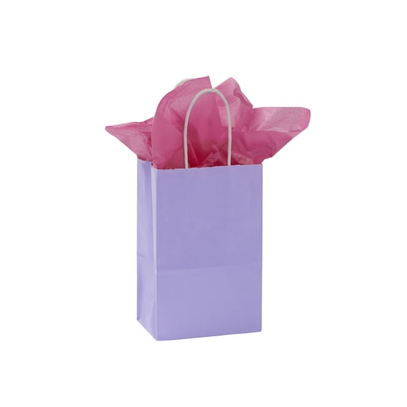 Small Glossy Lavender Paper Shopping Bags - 5 ¼”L x 3 ½”D x 8 ½”H - Case of 100- Bags with Handles - Premium Paper Shopping Bags for Retail - Shopping Bags with Handles - Multiuse Paper Retail Bags