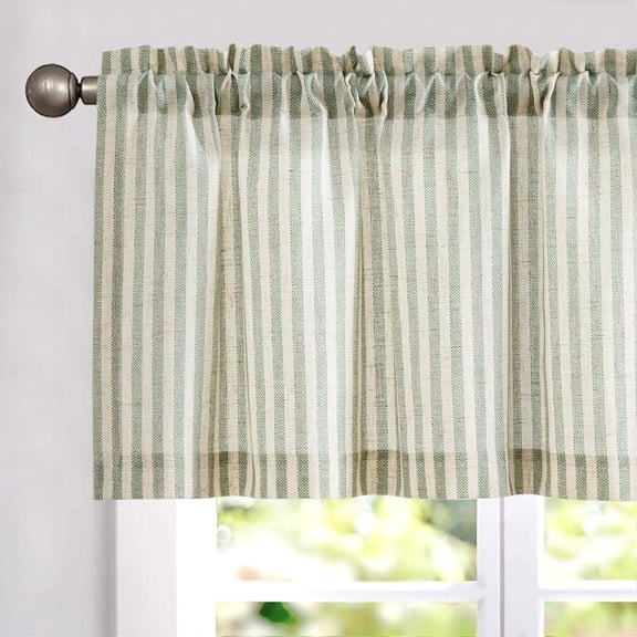 HIBIBUD Linen Boxter Stripe Valances for Window 16 Inch,Sage Green,1 Panel,Light Filtering,Rod Pocket,Modern Farmhouse Valance Curtain,Kitchen,Over Sink,Living Room,Bathrooms,Machine Washable