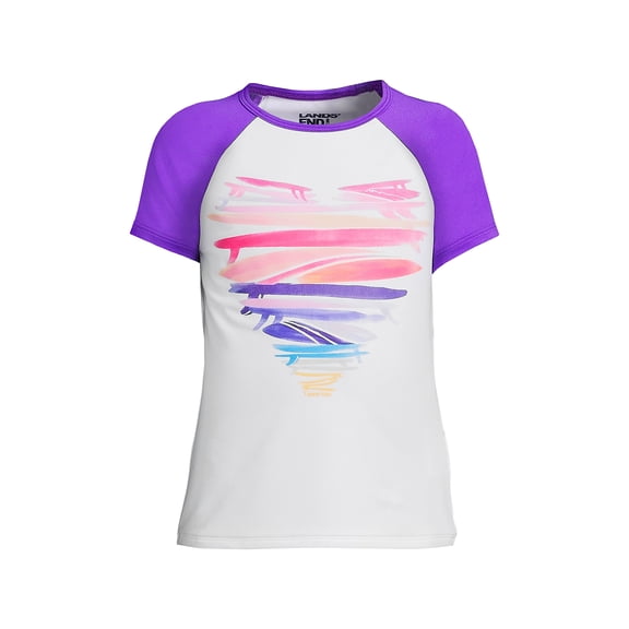 Lands' End Girls Short Sleeve Crew Neck Graphic UPF 50 Swim Rash Guard