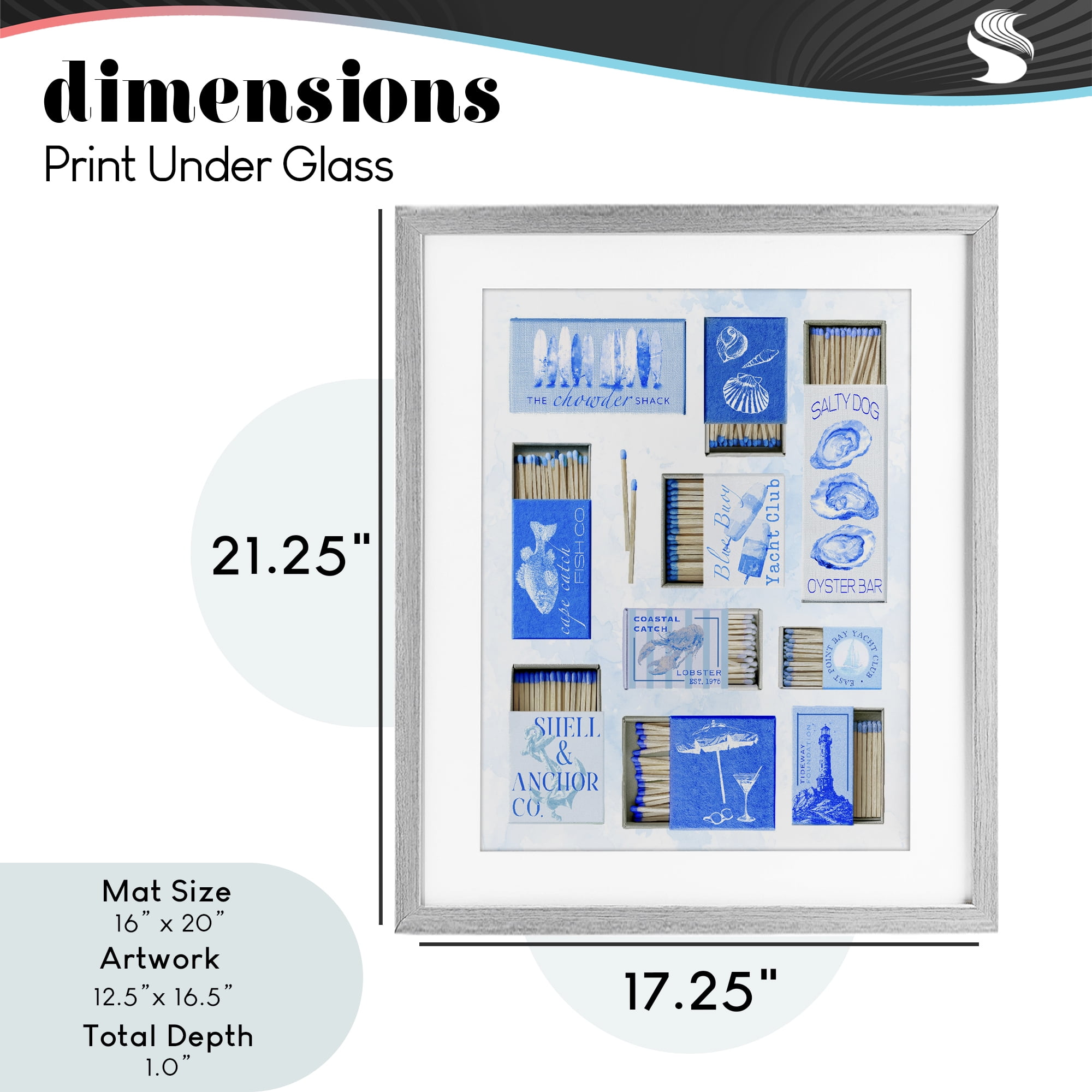 Blue Coastal Matchboxes Gray Framed Print Under Glass, design by Ziwei Li