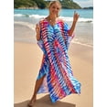 thumbnail image 6 of EDOLYNSA Boho Print 2024 Sexy V Neck Bat Sleeve Casual Beach Long Dress Women Summer Swimsuit Coverup Relaxed Vacation Party Dresses, 6 of 7