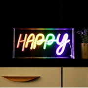 Urban Shop LED Neon Happy Light-up Clear Acrylic Box, Rainbow