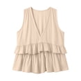 thumbnail image 4 of Karymi Tops for Women Trendy Deep V-Neck Sleeveless Ruffle Peplum Top, Tiered Ruffle Peplum Hem Cami Blouse, Solid Casual Summer Flowy Tank Top Cute Tops for Women, 4 of 9