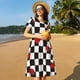 thumbnail image 4 of Balery Ladybugs Of Black And White Checkers Vestidos sueltos de manga corta para mujer, vestidos de verano 2025, vestidos casuales de corte A con vuelo., 4 of 6