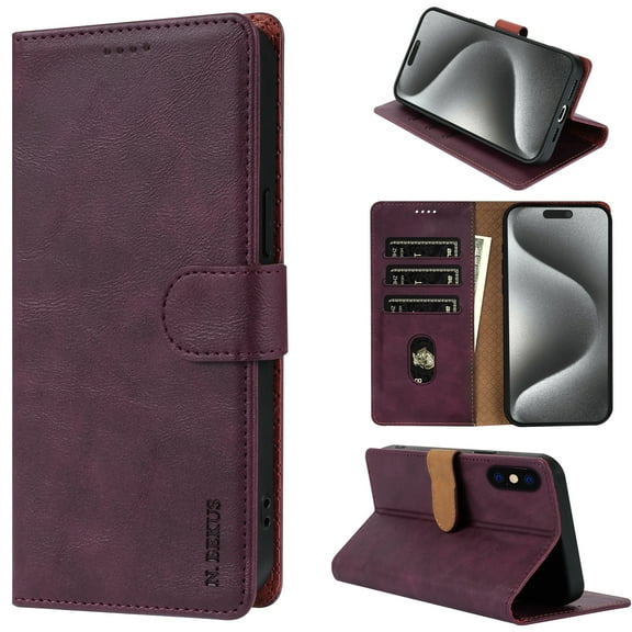 Allytechgroup Compatible with iPhone XS Max Wallet Case, PU Leather Flip Case with Card Holders RFID Blocking Shockproof Protective Phone Cover for Women Men, Winered