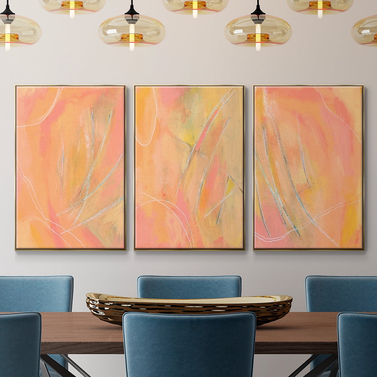 Peach Bliss I - Framed Premium Gallery Wrapped Canvas L Frame 3 Piece Set - Ready to Hang