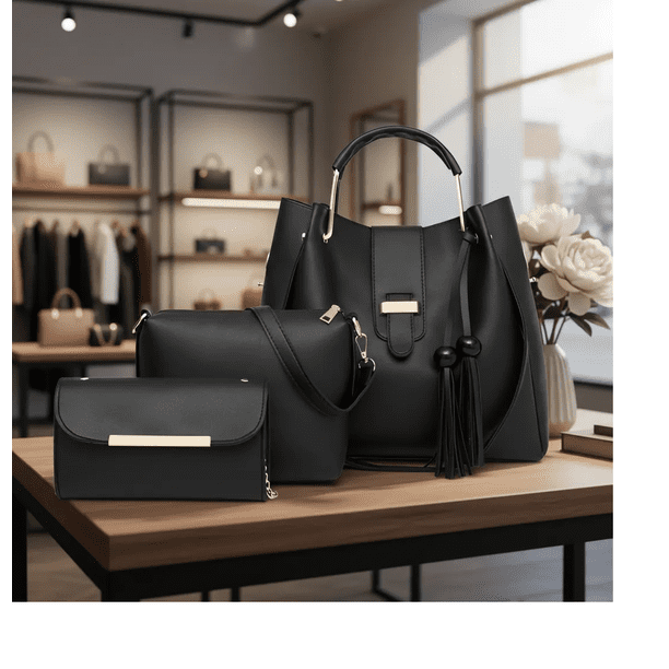 Set 3 Bolsas Bandolera Mujer Cosmetiquera Cartera Borla Conjunto De Carteras Para Mujer El Regalo Perfecto Xtellar negro