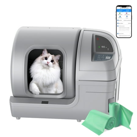 extra large self cleaning cat litter box with app control & safe alert & smart health monitor  grey