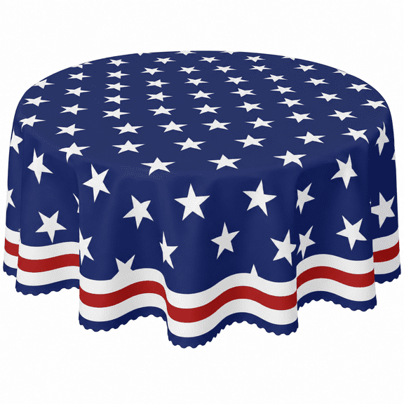 Verolix Patriotic Round Tablecloth 60 Inch Blue Star Stripe Design, Polyester Waterproof Washable Wrinkle Resistant Table Cover for 4th of July Party Picnic Outdoor Dining