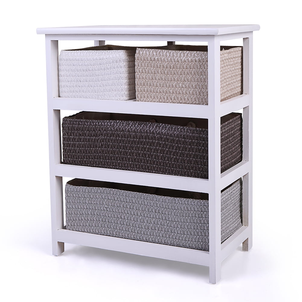 3-Tier Nightstand Wood End Table with 4 Wicker Rattan Drawers Storage Shelf Bedside Table for Home, White 3-Tier Nightstand Wood End Table with 4 Wicker Rattan Drawers Storage Shelf Bedside Table for Home, White