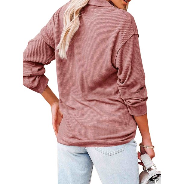 Qarigey Túnica con cremallera para mujer, cuello en V profundo, manga larga, túnica informal, blusas holgadas, trajes de verano Prendas para la parte del cuerpo Rosa XXL