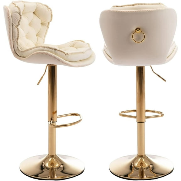 JESTOP Modern Swivel Pub Height Barstool Set of 2, High Dining Chair with Velvet Seat, Backrest, Armless Hydraulic Counter Stool, Gold Base Island Stool