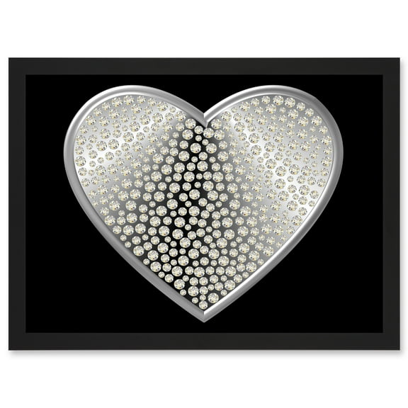 Diamond Heart Silver Bling Art A4 Artwork Framed Wall Art Print