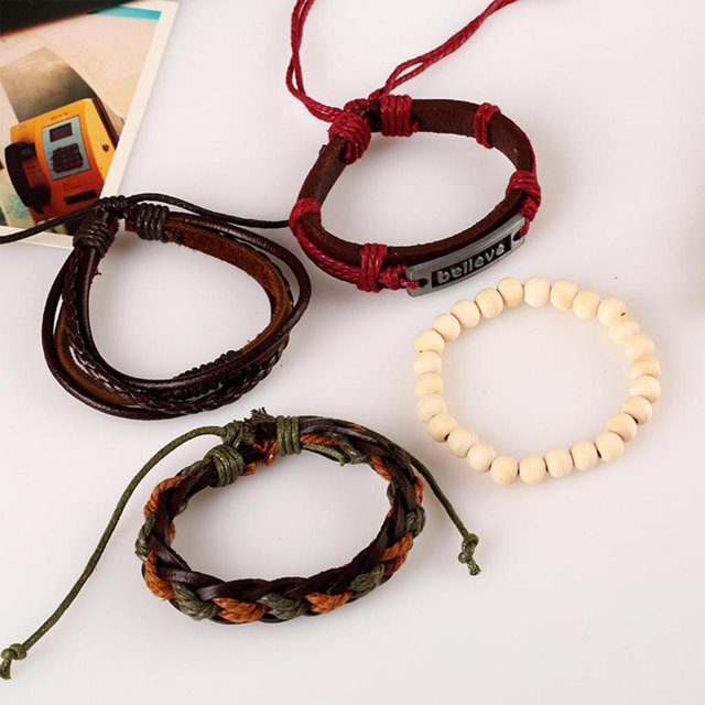 simple tejida el brazalete de de cuero de Hugo Pulseras de cuero de la PU