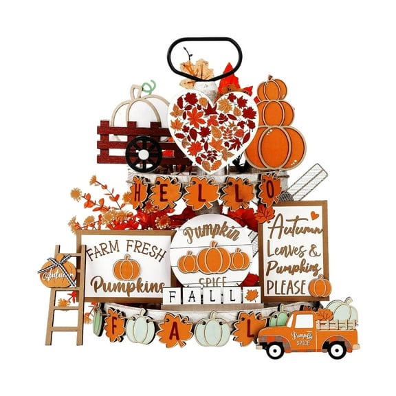 Elegant Wooden Desktop Tray with Halloween & Autumn Ornaments - Versatile Centerpiece for Home Tabletops, Mantels & Entryways | Easy to Assemble, Durable Festive Display