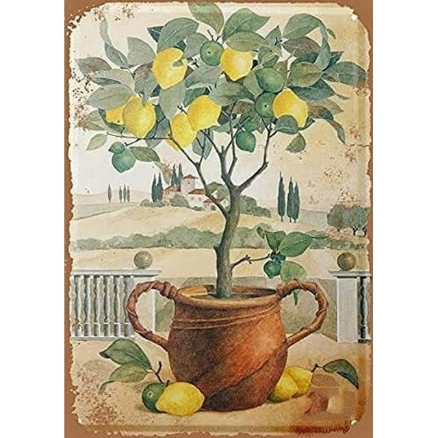 Fresh Style Metal Tin Sign Lemon Tree Creative Poster Wall Decor Metal Plaque for Orchard Manor Farm 8x12 Inch