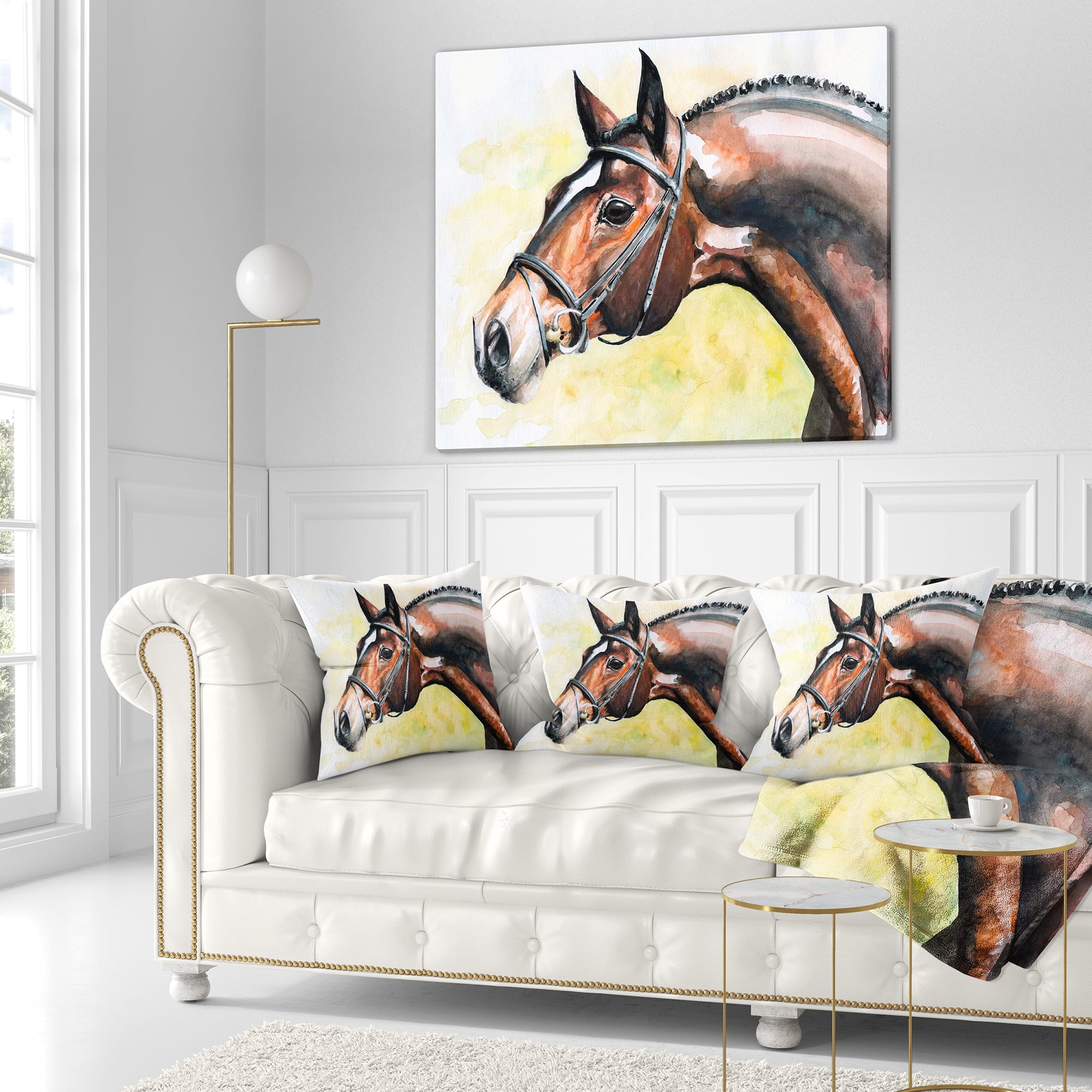 Designart Brown Horse Portrait Painting - Abstract Throw Pillow - 16x16