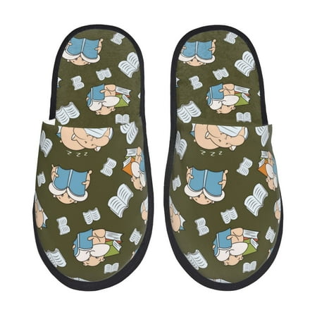 

Slippers for Women/Men - Cartoon Cute Hamster Reading Soft Plush Warm Slip-on Slippers House Slippers Indoor House Shoes