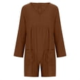 thumbnail image 6 of RKSTN Short Jumpsuits for Women Plus Size Long Sleeve V Neck Pleated Texture Baggy Beach Vacation Outfits for Women with Pockets (Brown ,XL), 6 of 6